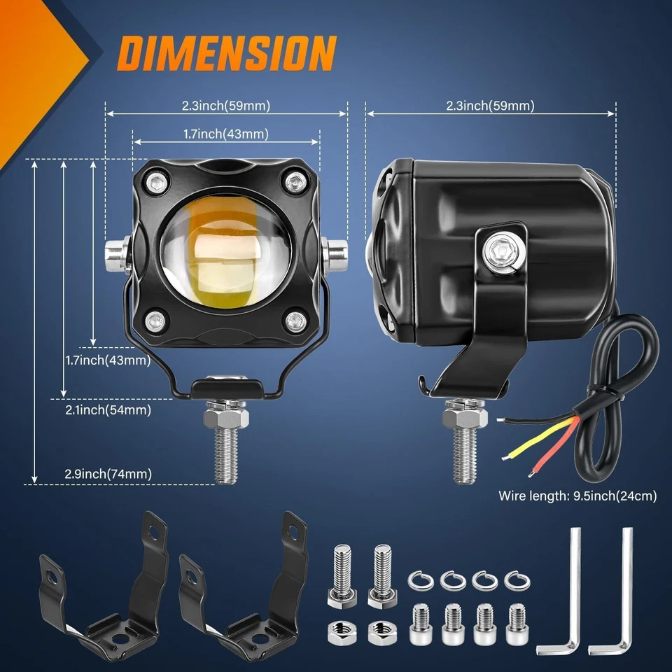 Luces LED antiniebla auxiliares todoterreno punto 1,7 pulgadas para motocicletas SUV Foto 4 de 4