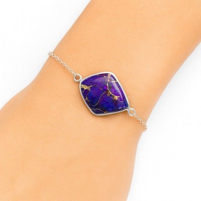 Kupfer Lila Türkis - Arizona 925 Sterling Silber Armband Schmuck B-1023