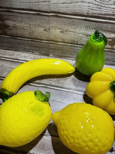 7 Pieces Vintage Hand-Blown Glass Fruit & Vegetable Set Murano Style - Picture 4 of 5