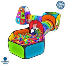 Rainbow Kids Play Tents Tunnels Set with Ball Pit Basketball Hoop