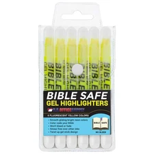 6 Yellow Bible Safe Gel Highlighters, Bright Neon Fluorescent Color Markers