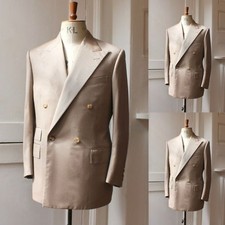 Wide Peak Lapel Men's Suits Coat Beige Business Formal Double Breasted Jacket