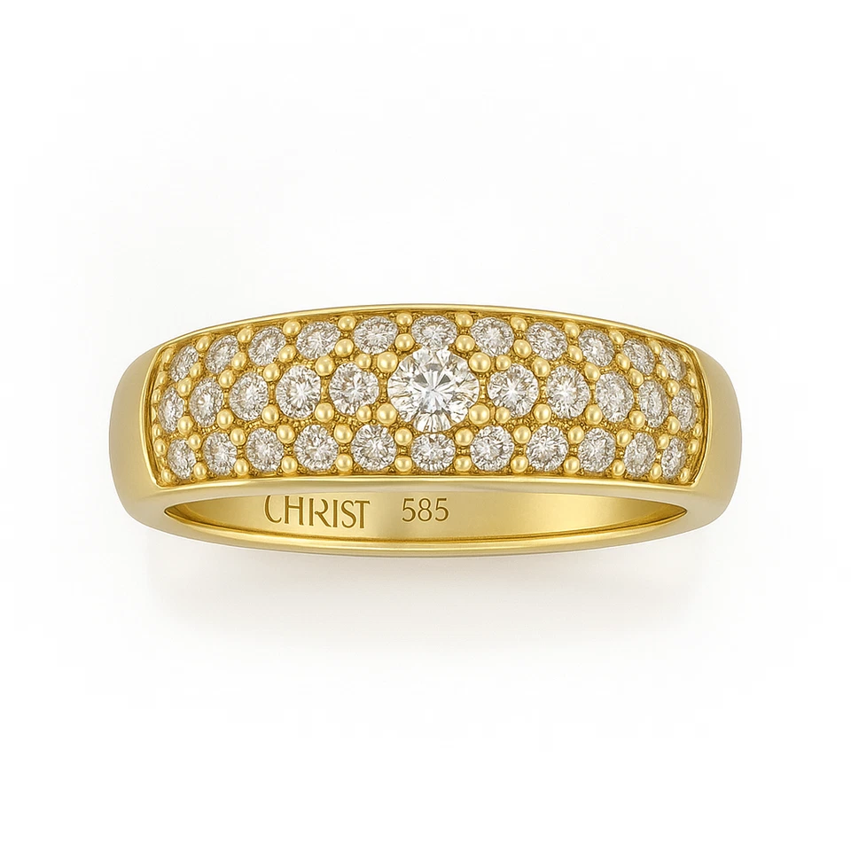 CHRIST Brillant Ring 585 Gelbgold 14K Damenring Gr 60 Diamant Pave Massiv 6,6g - Bild 3 von 4