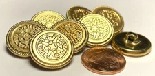 8 Vtg NOS Hollow Puffed Polished Brass Tone Metal Shank Buttons 3/4" 19mm 12636