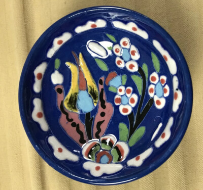 Handmade & Painted Turkish IZNIK Blue Ceramic Floral 3'' Candy Dish Dipping Bowl