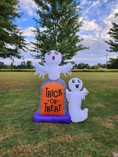 Used 7 FT Happy Ghost With Tombstone Airblown Inflatable Halloween