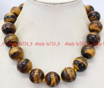 Huge 20mm Natural Yellow Tiger's Eye Round Gemstone Beads Necklaces 14-36''