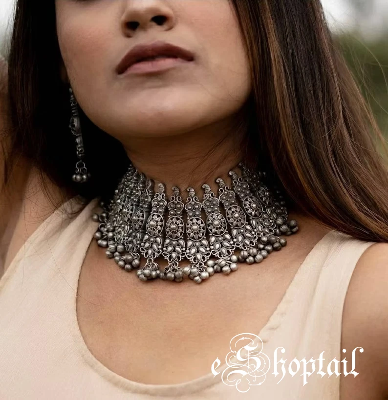 Indian Oxidized Statement Choker Necklace Neck Piece