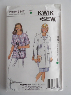 Kwik Sew 3347 Misses Lab Coat Medical Uniform Scrub Top Pattern XS-XL UNCUT 2005