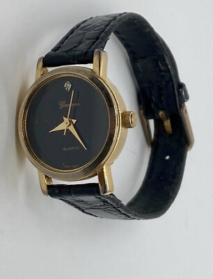 VTG GENEVEX Ladies Watch Real Diamond Elegant Black Dial 