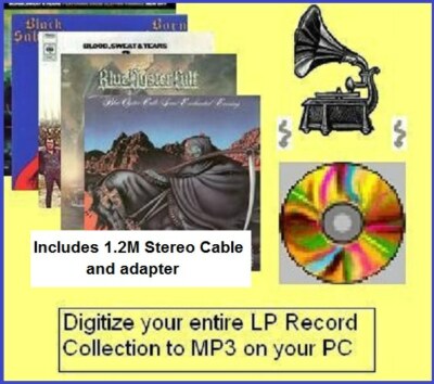 Kopieren Konvertieren LP Vinyl Schallplatten & Kassetten in Digital Audio MP3 CD PC mit 1,2 m Kabel
