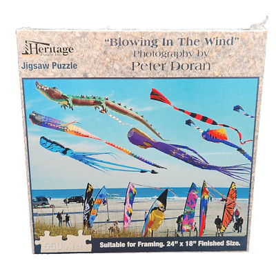 Heritage Puzzles Blowing in the Wind 550 Piece Jigsaw Puzzle New Beach Kites 
