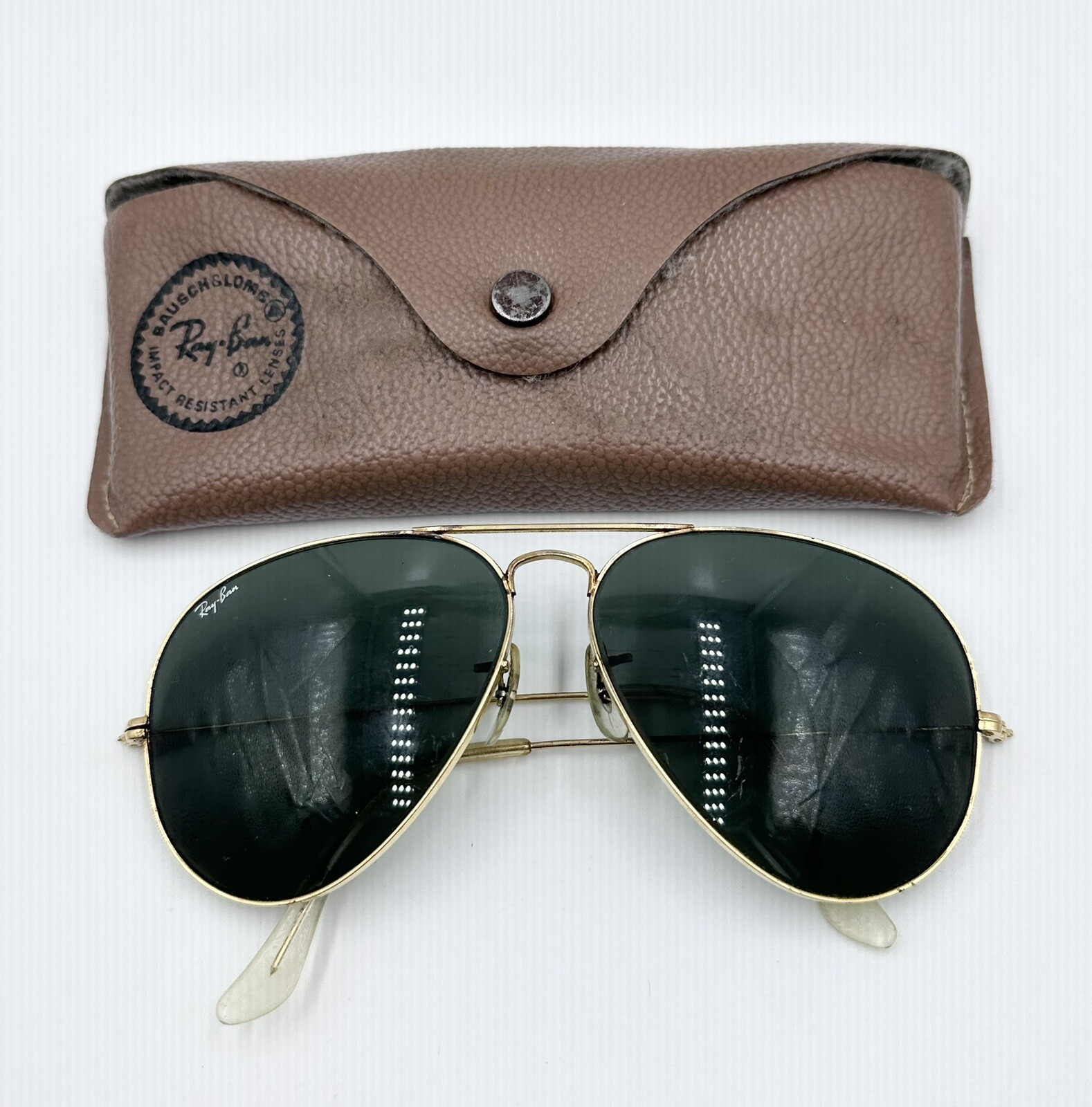 Vintage Bausch Lomb Ray Ban Aviator Sunglasses Gold Black with