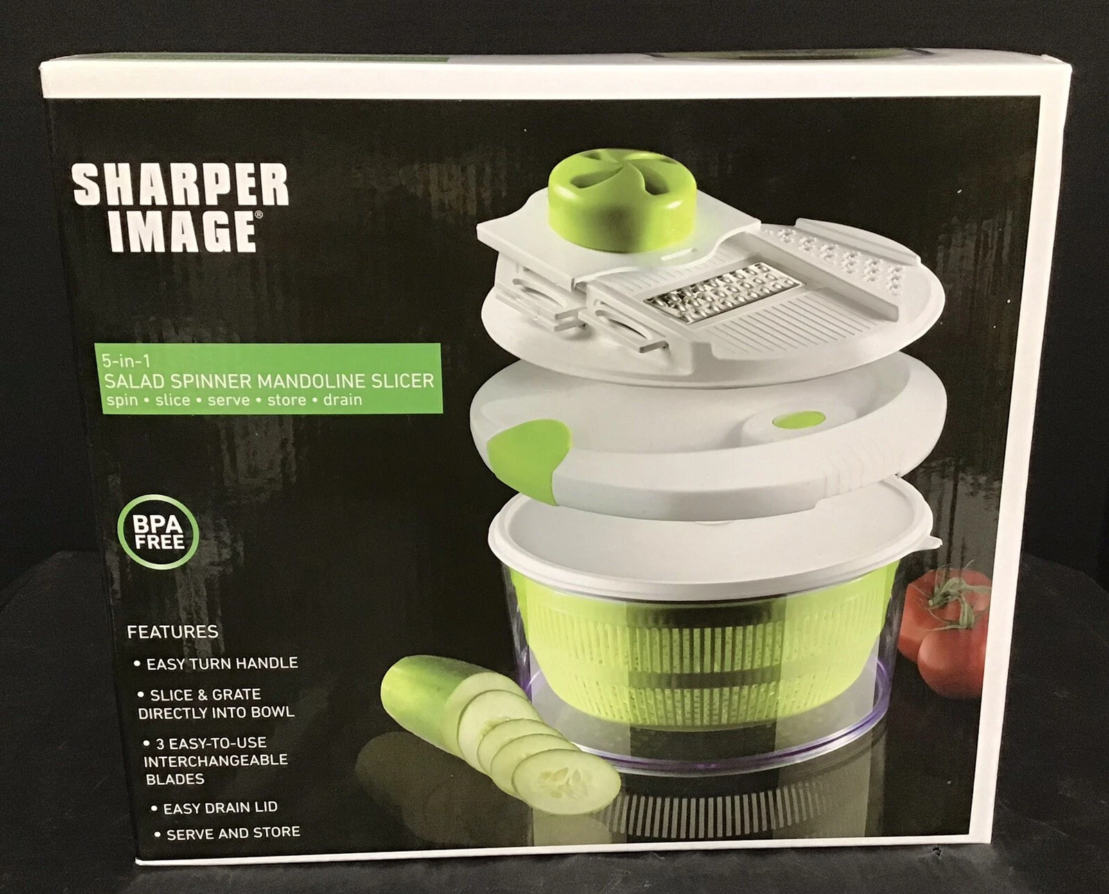 Sharper Image 5 in 1 SALAD SPINNER and MANDOLINE SLICER GRATER Green White NEW
Opens in a new window