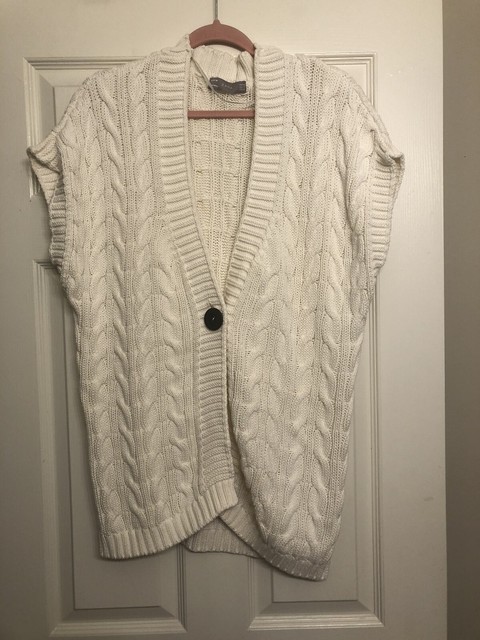 Zara Women Cable Knit Cardigan Short Sleeve One Button White Size M | eBay