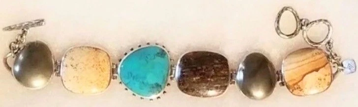 SILPADA 925 Sterling Silver Pyrite Turquoise Bronzite Jasper Toggle Clasp - Image 4 of 4