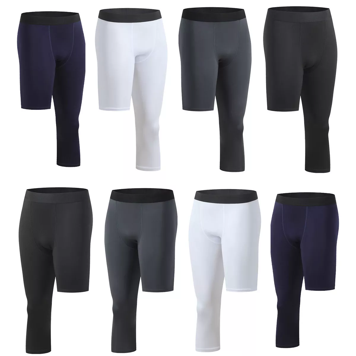 Men 3/4 One Leg Tights Pants Sports Fitness Running Base Layer Compression  Pants