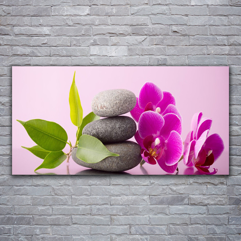 Tableau en verre acrylique Tulup 120x60 cm motif pierres et fleurs pour salon