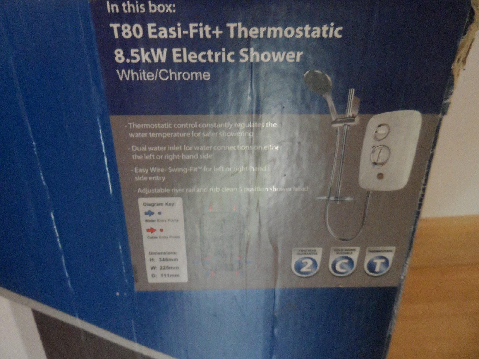 Triton T80 EasiFit+ 8.5kw Thermostatic Electric Shower In White