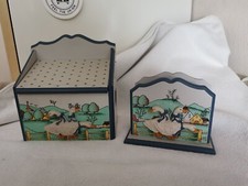 Zwiebel behälter und Serviettenständer Holz mit Motiv Gänse