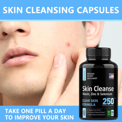 Skin Cleanse Zinc Raw Fights Face Acne 60 Capsules Clear Skin Hormonal Balance