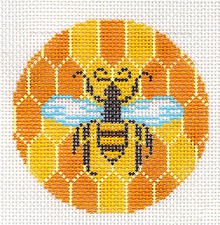 Honey Bee Honey Comb handpainted 18m 3" Rd. Needlepoint Canvas Ornament by LEE