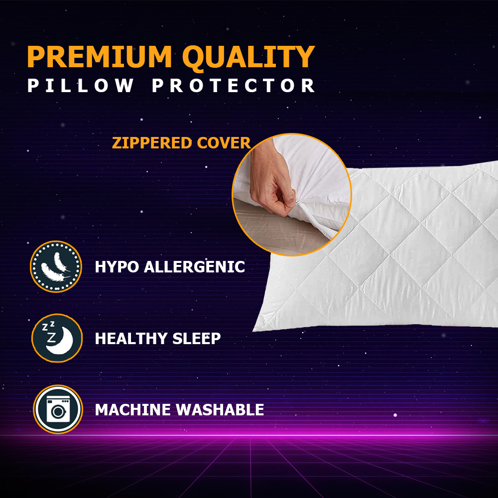 Pack of 4 Quilted Zipped Pillow Protectors Pair Pillowcase Covers Anti