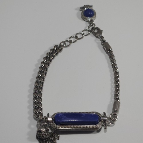 Lia Sophia Silver Chain Blue Stone ID Style Bracelet - Picture 6 of 9
