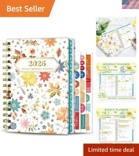 Elegant 2026 Calendar Planner: Daily, Weekly, Monthly with Stickers & Tabs