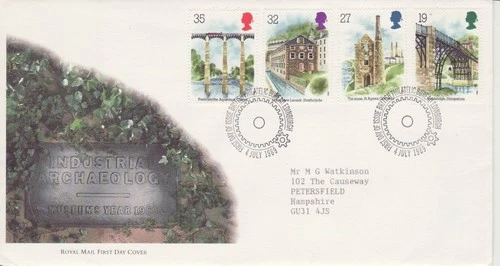 GB Stamps First Day Cover Industrial Archaeology ,mill, canal, bridge SHS 1989