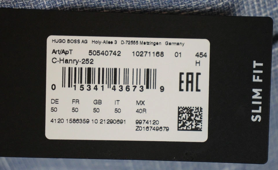 Hugo Boss Sport Coat 40 R Mens Light Blue Wool Cotton Hanry Slim Fit Blazer New - Image 4 of 4