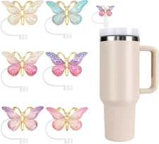 Stanley Straw Cover Cap, 6PCS Glitter Toppers for Stanley Cup, Reusable Tumbler 