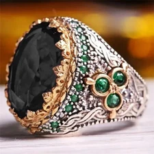 Silver-Tone Sterling Look Handmade Black Men's Ring All Sizes Fashion 2025