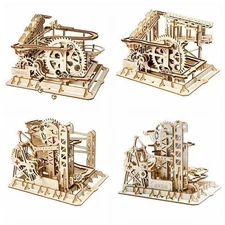 4PCS Rork Marble Run Sets 3D DIY Wooden Puzzle Mechanical Gears Set Xmas Gift