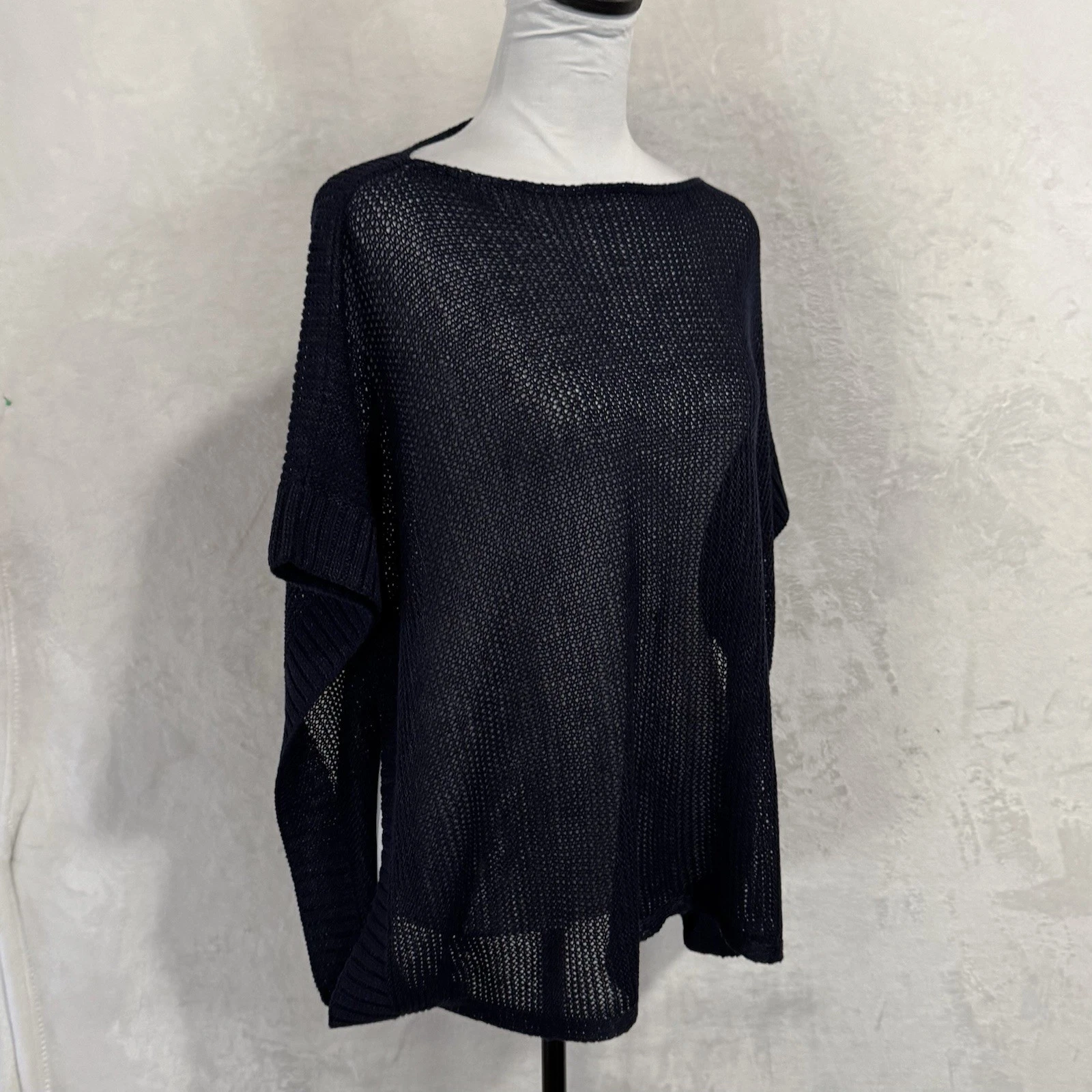 NWT Talbots Open Knit Poncho Sweater Top Size S/M Small Medium Blue Nautical