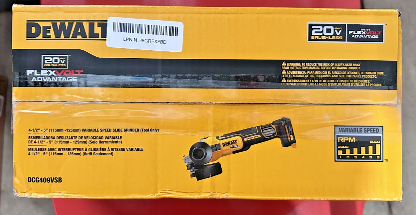 DEWALT 20V MAX XR BRUSHLESS 4-1/2-5 VARIABLE SPEED PADDLE SWITCH GRINDER ONLY -