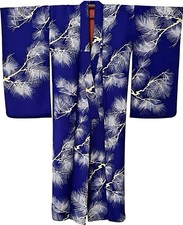 Japanese Vintage 1950 Adult Silk Royal Blue Kimono