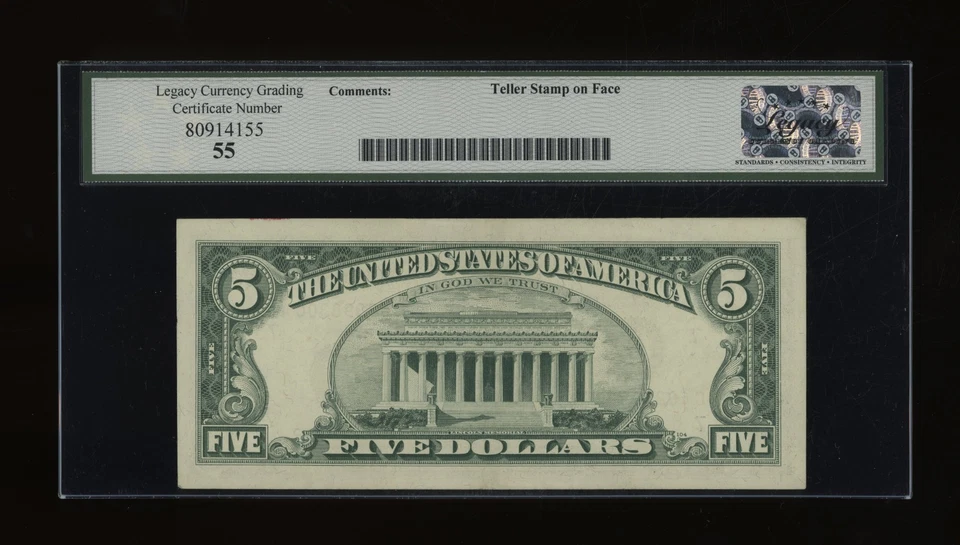 DBR 1969 $5 FRN Chicago Fr. 1969-G Legacy 55 Serial G68398300A - Image 2 of 2