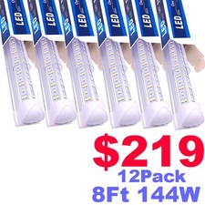 12 Pack 8FT LED Shop Light T8 Linkable Ceiling Tube Fixture 144W Daylight 6500K