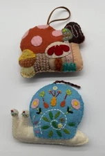 Anthropologie Chikagraphy 2006 Magical Mushroom & Snail Felt Christmas Ornaments