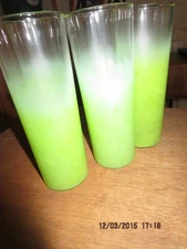 SET OF 5 VINTAGE ICED TEA GLASSES--SHADES OF LIME GREEN--#T26A-1