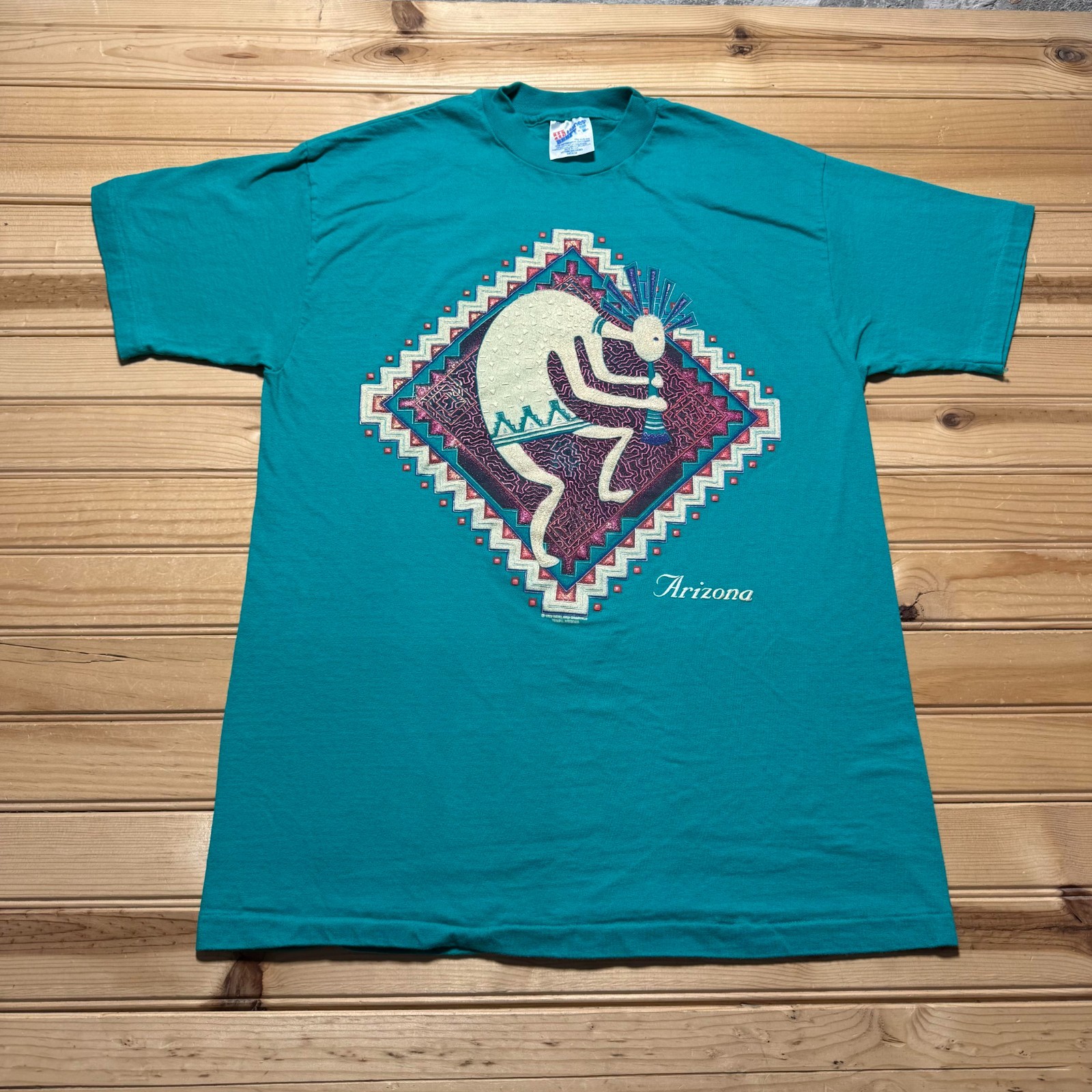 Vintage 90s Arizona Kokopelli Southwestern Puff Print Souvenir Shirt USA Medium