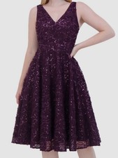 Eliza J Women Purple Petite V-Neck Sleeveless Sequin a-line Dress Size 8P