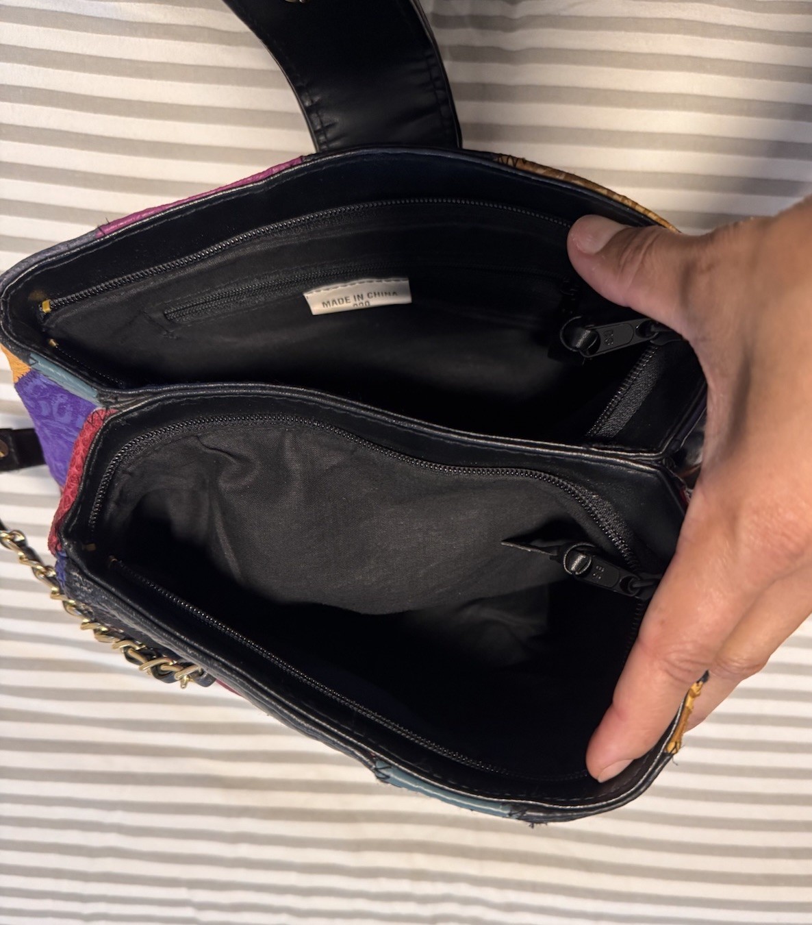 VTG Patchwork Leather Handbag Shoulder Chain Boho… - image 7