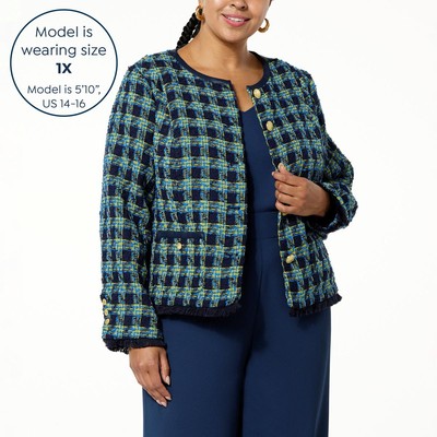 G by GIULIANA Black Label Timeless Tweed Jacket Blue Combo XS New