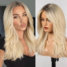 Long Synthetic Wig for Women Heat Resistant Natural Looking Hair with Bangs, ...