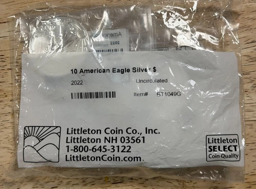 Lot 0f 10 2022  American Silver Eagle Dollar Uncirculated Littleton #BT1049G