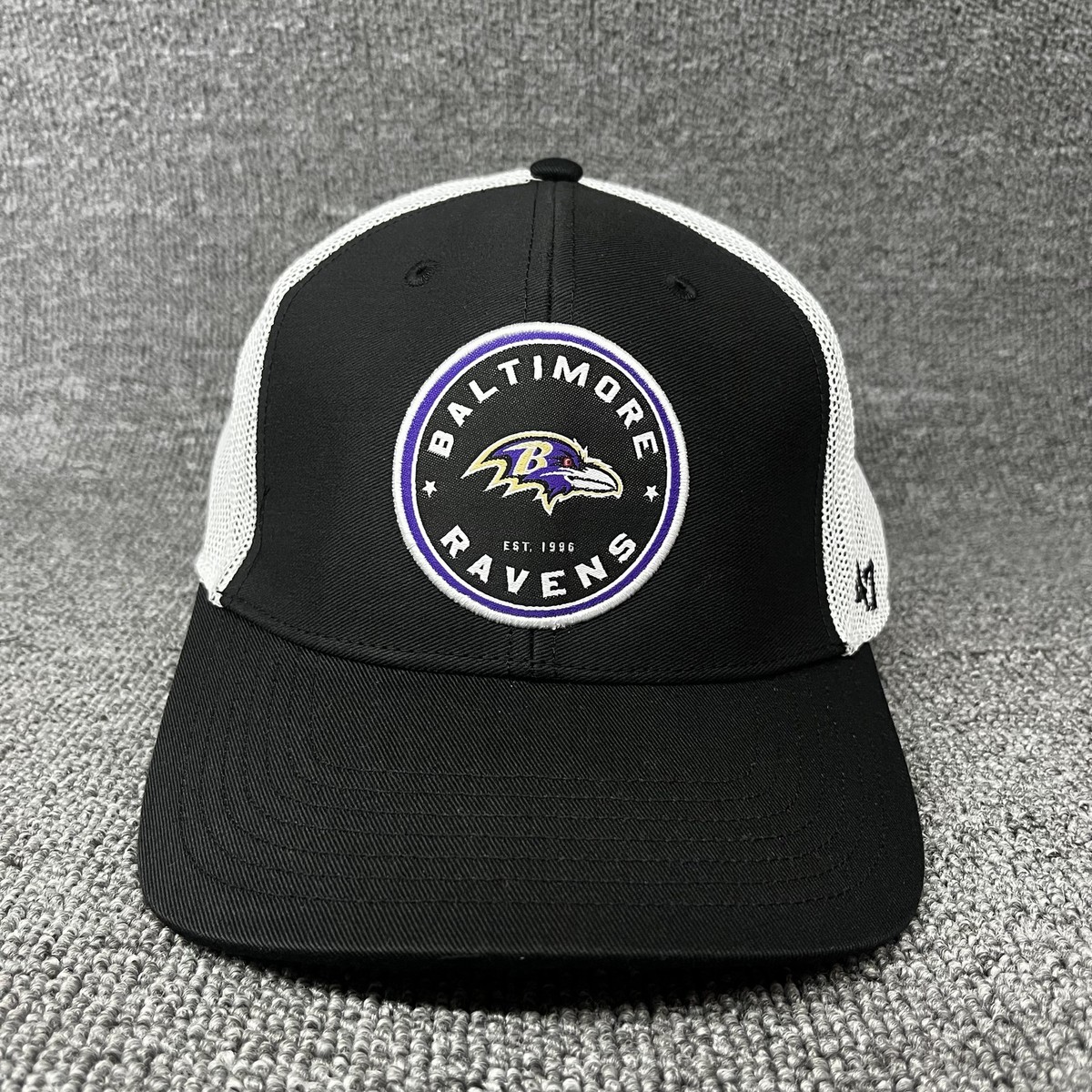 47 Brand Baltimore Ravens Trucker Hat Black White Mesh Cap NFL