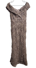 Xscape Womens 10P Petite Sequin Floral Textured Maxi Dress Ball Gown Dusty Rose