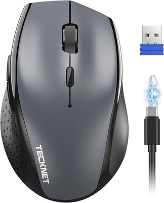 TECKNET PRO Kabellose Maus Wiederaufladbar Silent Funkmaus 6400 DPI Grau